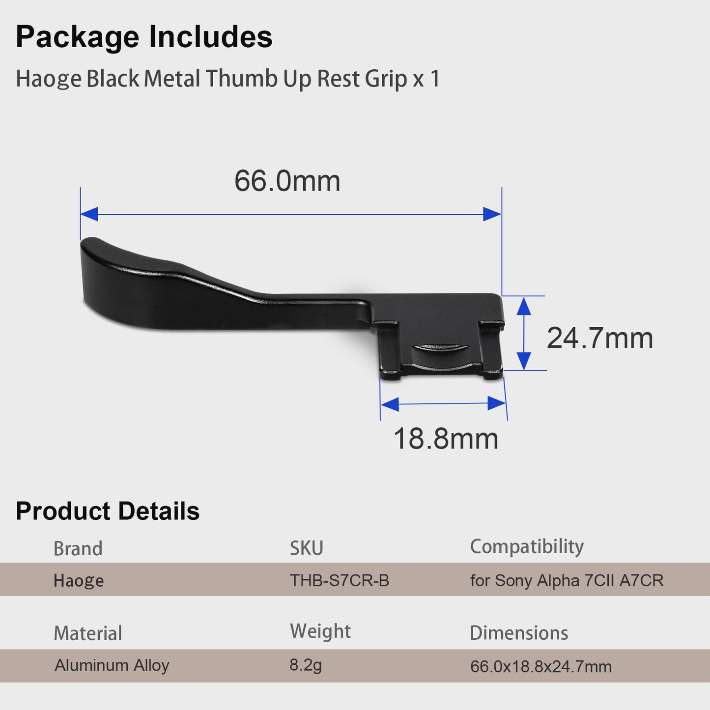 Haoge Metal Thumb Grip for Sony α7cii,Alpha 7CR,ILCE-7CR,Digital Camera Accessories Black Hot Shoe Thumb Up Rest Handle Grip THB-S7CR-B