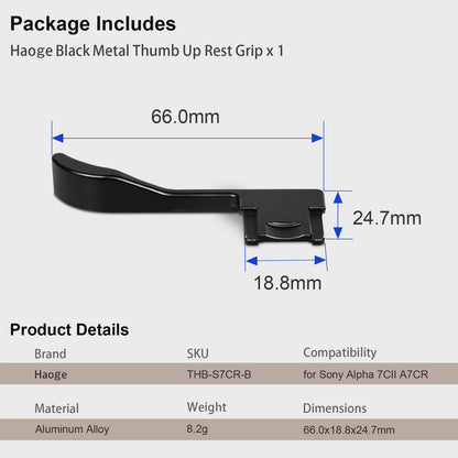 Haoge Metal Thumb Grip for Sony α7cii,Alpha 7CR,ILCE-7CR,Digital Camera Accessories Black Hot Shoe Thumb Up Rest Handle Grip THB-S7CR-B