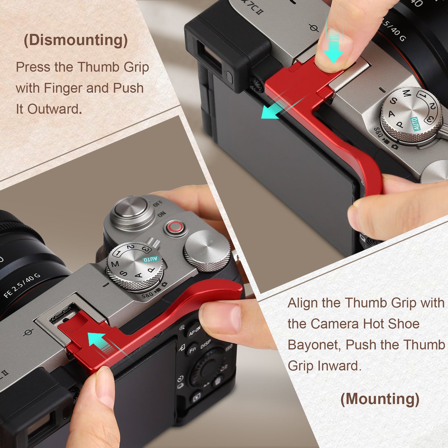 Haoge Thumb Hand Grip for Sony α7Cii,A7CR Camera Accessories Red Metal Hot Shoe Thumb Up Rest Hand Grip THB-S7CR-R