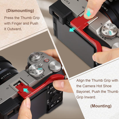 Haoge Thumb Hand Grip for Sony α7Cii,A7CR Camera Accessories Red Metal Hot Shoe Thumb Up Rest Hand Grip THB-S7CR-R
