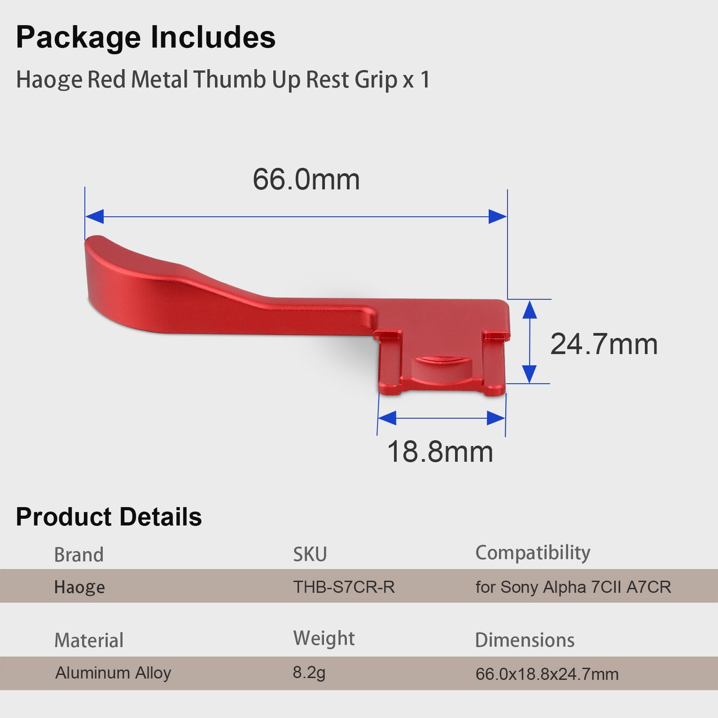Haoge Thumb Hand Grip for Sony α7Cii,A7CR Camera Accessories Red Metal Hot Shoe Thumb Up Rest Hand Grip THB-S7CR-R
