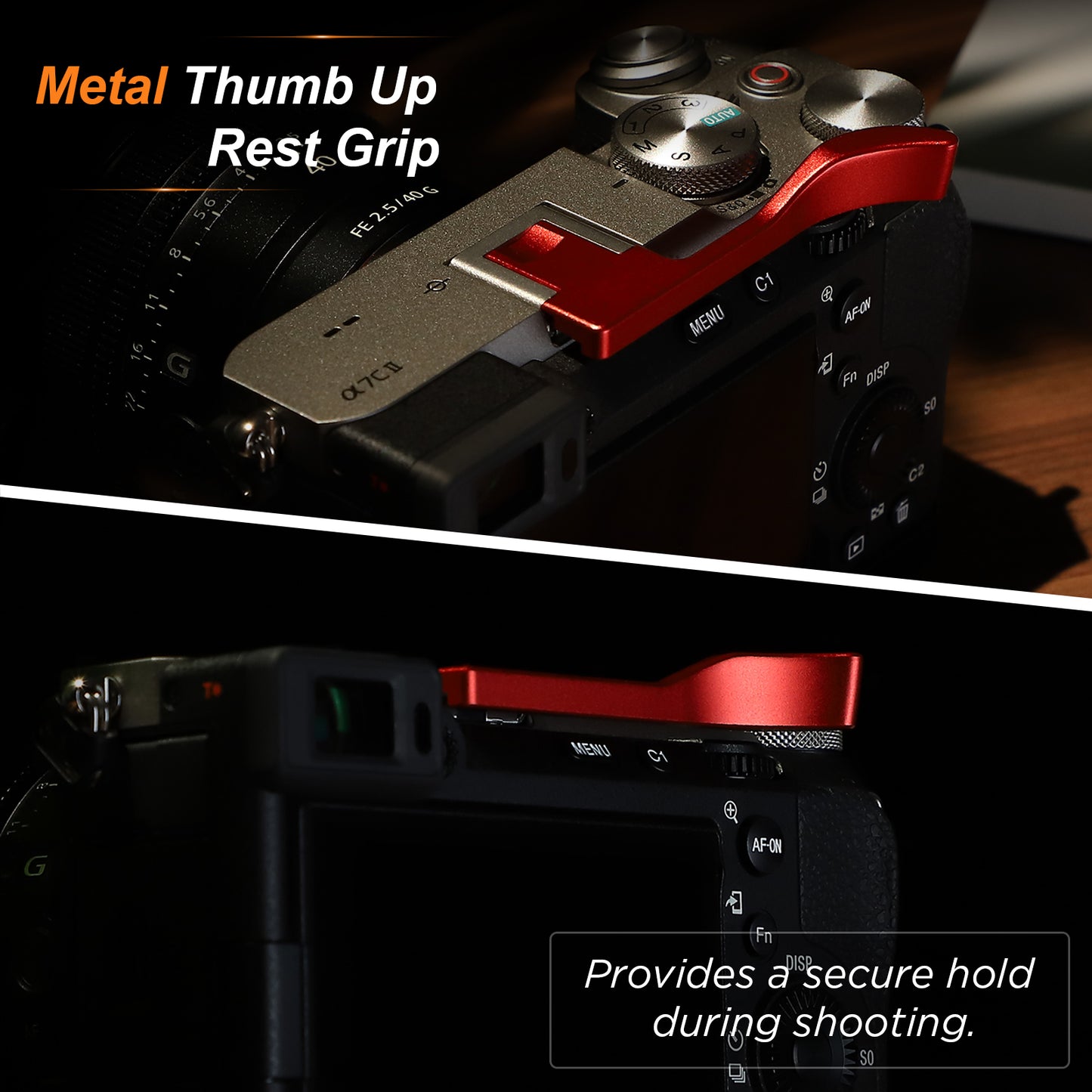 Haoge Thumb Hand Grip for Sony α7Cii,A7CR Camera Accessories Red Metal Hot Shoe Thumb Up Rest Hand Grip THB-S7CR-R