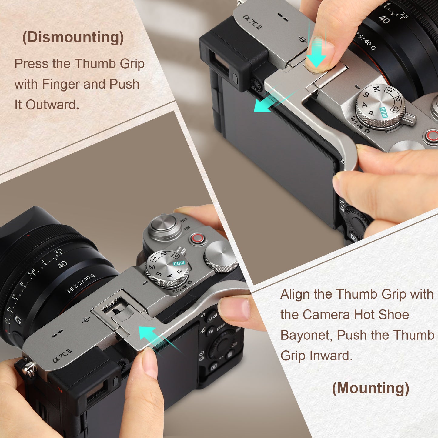 Haoge Metal Hot Shoe Thumb Up Rest Hand Grip for Sony A7CII,a7CR,Camera Accessories Silver THB-S7CR-S