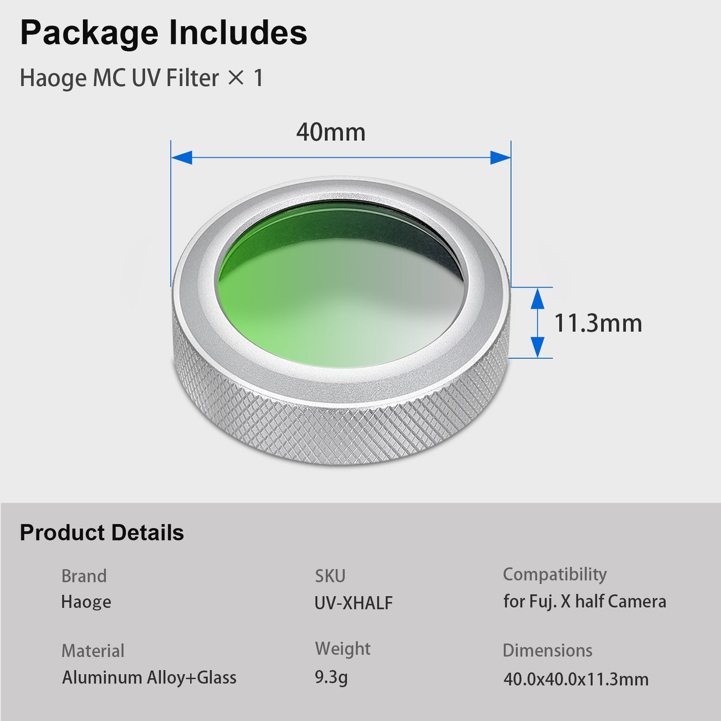 Haoge UV-XHalf Ultra Slim MC UV Protection Multicoated Ultraviolet Lens Filter for Fujiflm X Halfx-half Camera