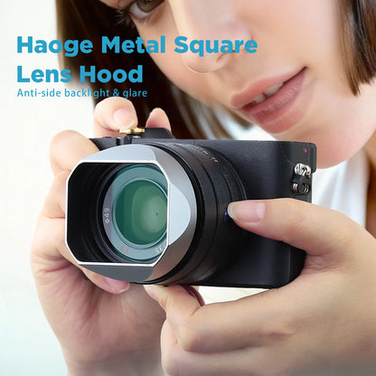 Haoge Metal Square Lens Hood for Sony RX1R3/RX1M2/RX1 FE 40mm F2.5 G FE 50mm F2.5 G FE 24mm F2.8 G Lens Shade on A7CII A7CR A7R4 Camera Bayonet  Mount Silver