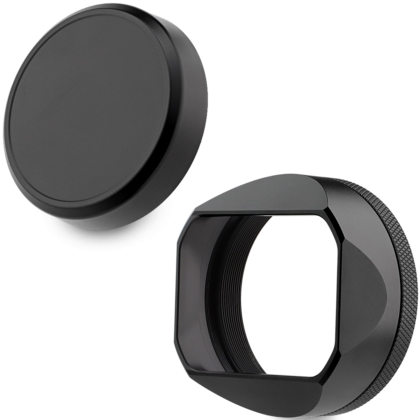 Haoge Square Metal Lens Hood for Fujifilm X100V Fuji X100VI Camera Silver with 49mm UV Filter Adapter Ring LH-X54B LH-X54W