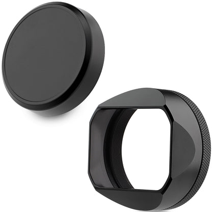 Haoge Square Metal Lens Hood for Fujifilm X100VI Fuji X100V  X100F X100T Camera Black with 49mm UV Filter Adapter Ring and Metal Cap