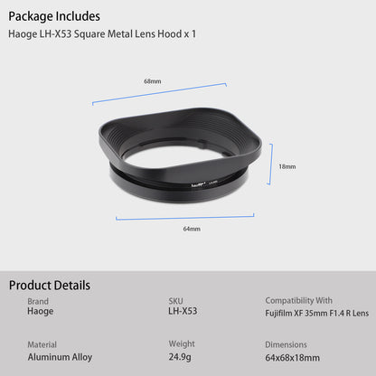 Haoge LH-X53 Quadratische Gegenlichtblende aus Metall für Fujifilm Fuji Fujinon XF 35mm F1.4 R / XF35mmF1.4 R Objektiv 