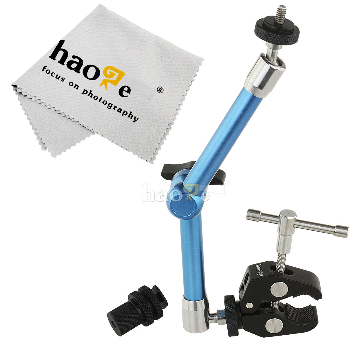 Haoge 11 inch Stainless Steel Articulating Friction Magic Arm with Large Clamp Crab Pliers Clip for HDMI LCD Monitor LED Light DSLR Camera Video Tripod Blue