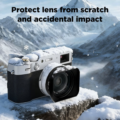Haoge LH-X200B Square Metal Lens Hood with 49mm Adapter Ring for Fujifilm Fuji X100VI X100V X100F X100T X100S X100 X70 Fuji Photo Camera Accessories Black
