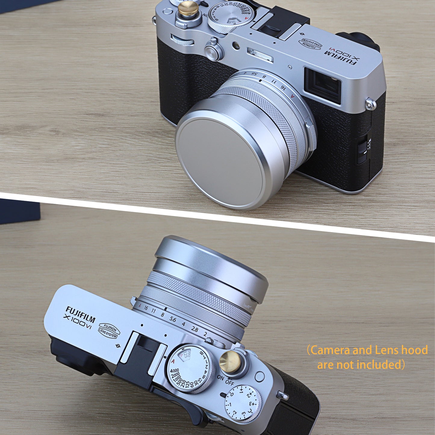 Haoge Cap-X54W Metal Lens Cap for Fujifilm X100VI Fuji X100V Camera Silver Compatible With Haoge LH-X54W LH-XVI100S LUV-X54W LUV-XVIS Lens Hood