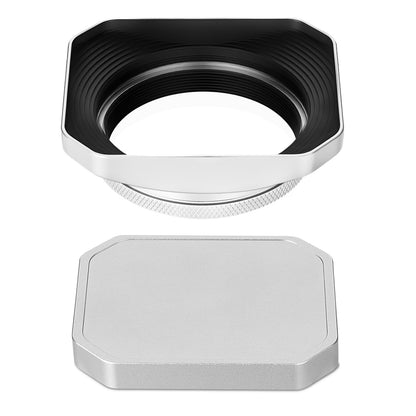 Haoge new version Square Metal Lens Hood for Fujifilm X100VI Fuji X100V X100F X100T X100S X70 Fuji Photo Camera Accessories with 49mm UV Filter Adapter Ring LH-X1006S Silver