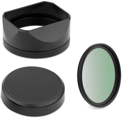 Haoge Square Metal Lens Hood for Fujifilm X100VI Fuji X100V X100F X100T X100S X70 Camera Silver with 49mm UV Filter Adapter Ring LH-XVI100S