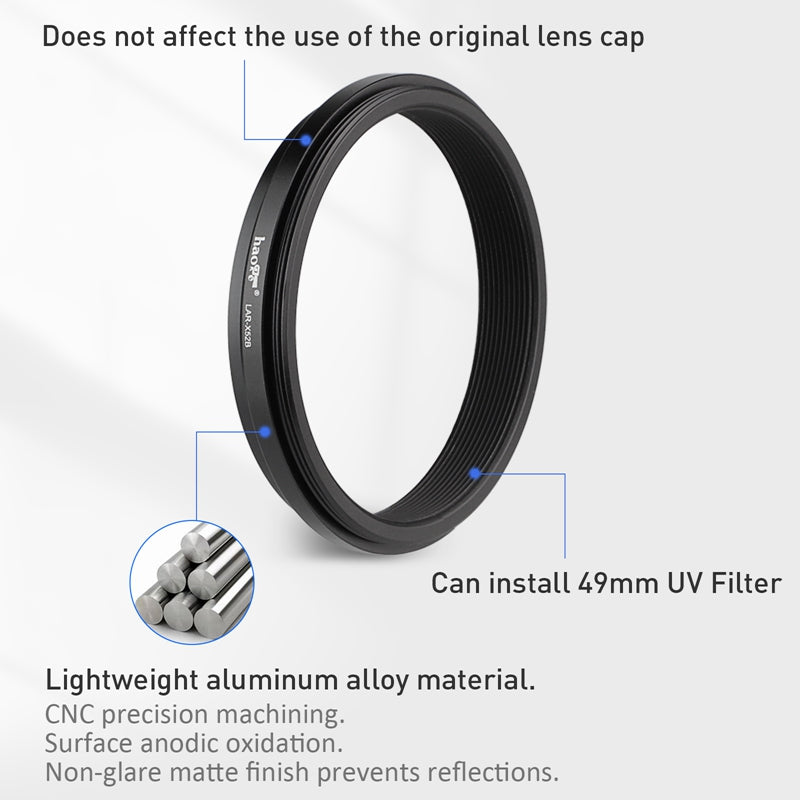 Haoge Lens Filter Adapter Ring for Fujifilm X100VI Fuji FinePix X100V Camera fit 49mm UV CPL ND Filter Lens Cap Replace Fujifilm AR-X100 Black