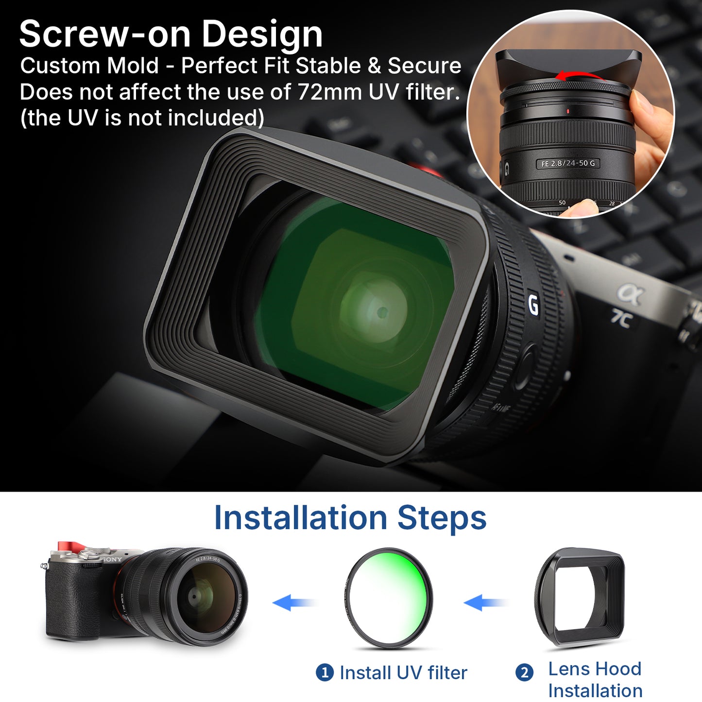 Haoge 72mm Square Metal Screw-in Mount Lens Hood Shade with Cap for Hasselblad XCD 25V F2.5/XCD 38V F2.5/XCD 55V F2.5/XCD 75P F3.5/XCD 90V F2.5 Lens and Other 72mm Filter Thread Lens