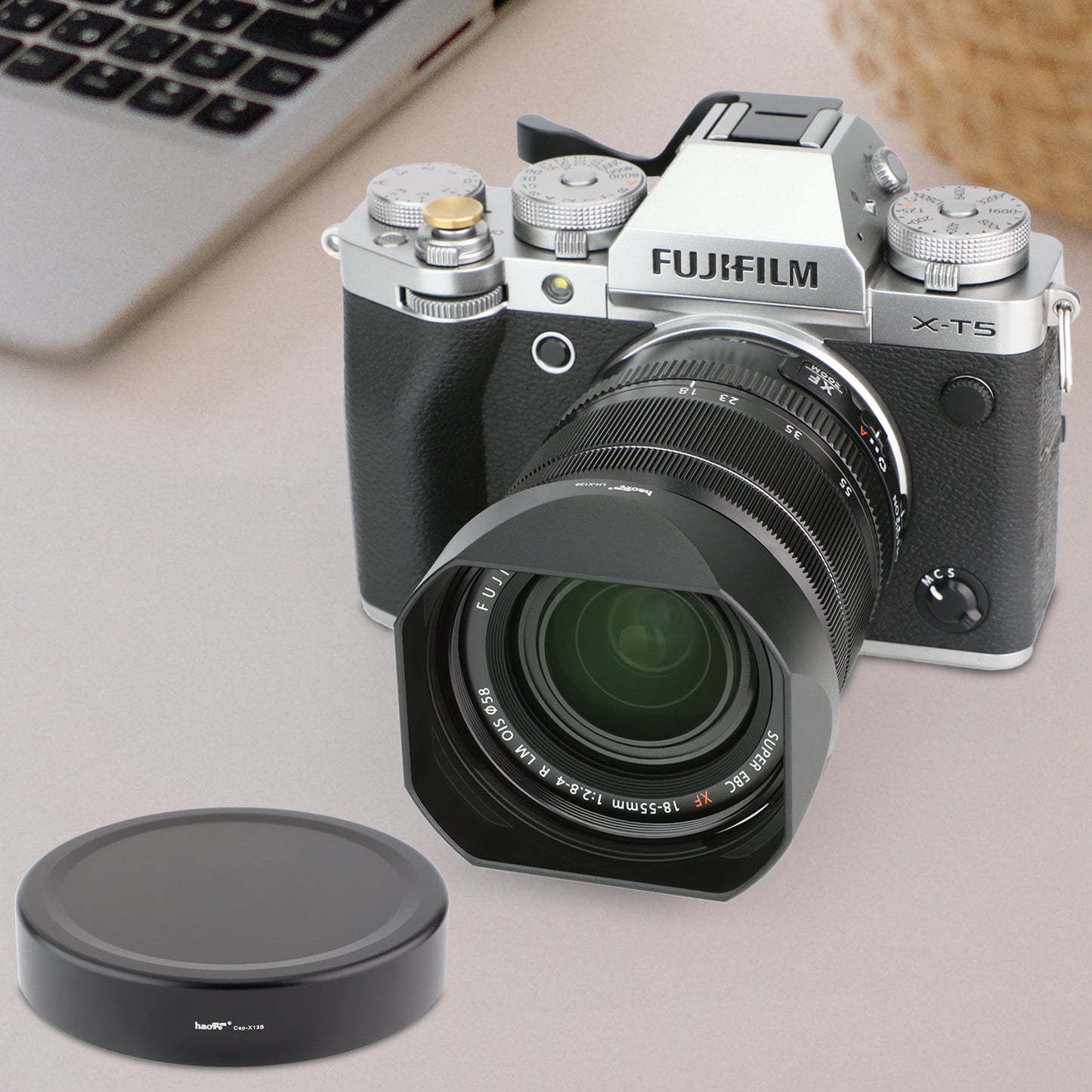 Haoge LH-X13B Bayonet Dedicated Lens Hood of Square Metal for Fuji Fujifilm Fujinon XF 18-55mm F2.8-4 R LM OIS Lens and Fujinon XF 14mm F2.8 R Lens on X-Pro3 XT30 XT4 Camera (New Version with a Hood Metal Cap)