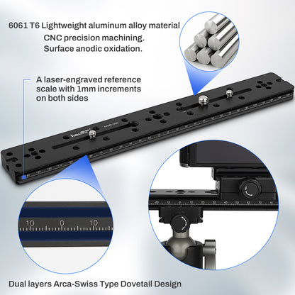 Haoge HQR-300 300mm Multi-purpose Dual Dovetail Long Quick Release Extender Rail Sliding Plate for Camera Tripod Ballhead Clamp fit Benro Arca Swiss Sunwayfoto
