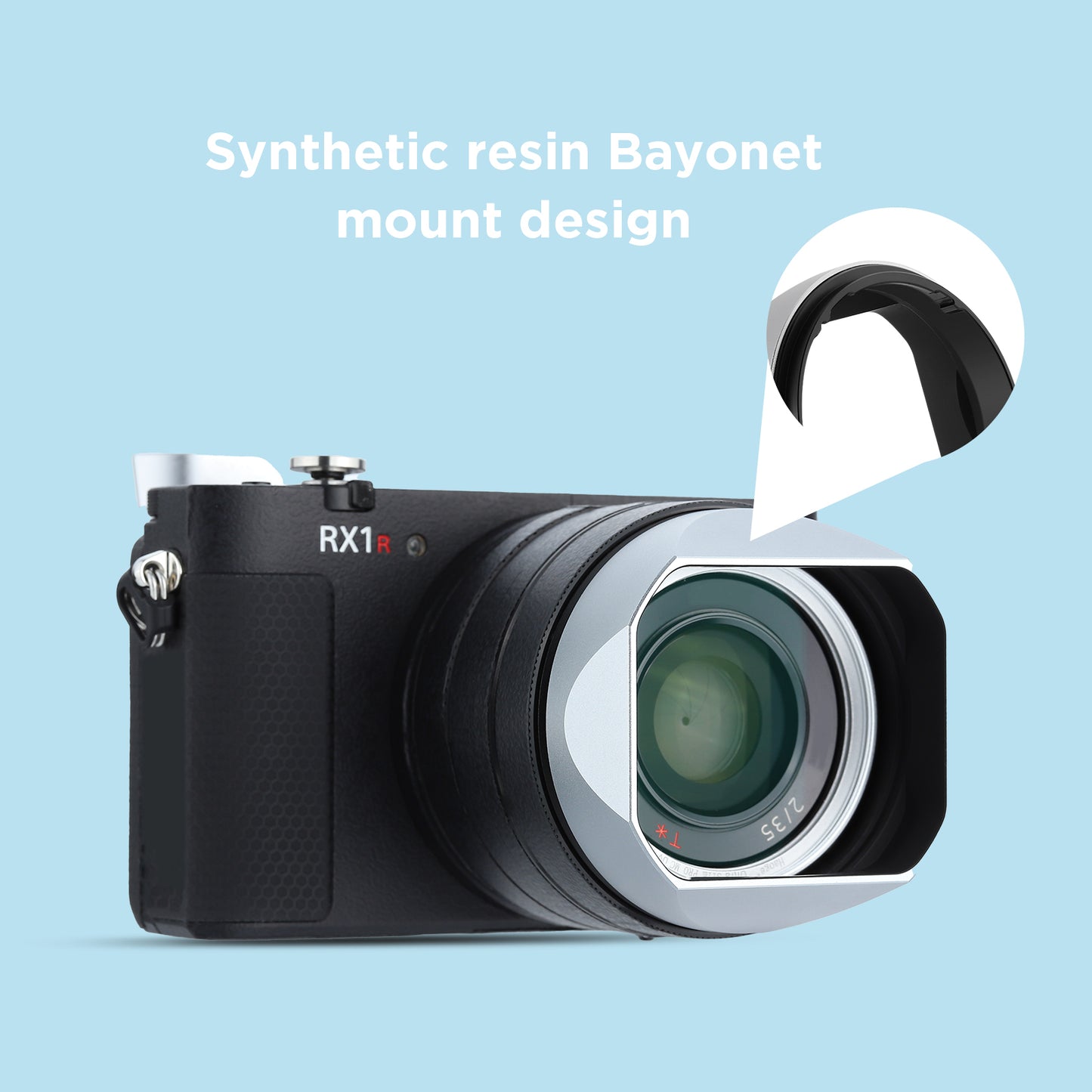 Haoge Metal Square Lens Hood for Sony RX1R3/RX1M2/RX1 FE 40mm F2.5 G FE 50mm F2.5 G FE 24mm F2.8 G Lens Shade on A7CII A7CR A7R4 Camera Bayonet  Mount Silver