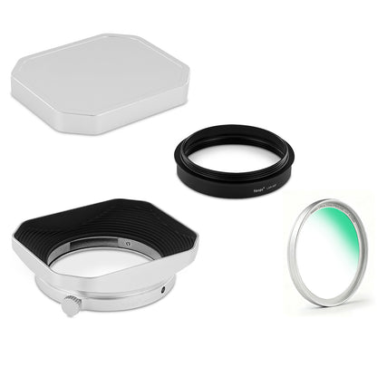 Haoge Lens Hood Metal Squaret for Fujifilm XF 23mm F2.8 R WR Lens Hood ,Fuji XF 27mm F2.8 R WR Lens Hood Silver ,With Metal Cap on Fuji X-E5 Camera