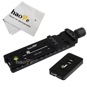 Haoge 140mm Nodal Slide Double Dovetail Focusing Rail Plate with Metal Quick Release Clamp and 70mm Plate for Camera Panoramic Panorama Close Up Macro Shoot fit Arca Swiss RRS Benro Kirk