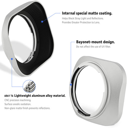 Haoge LH-ZV07 Square Metal Lens Hood for Carl Zeiss Biogon T* 2/35 35mm f2 ZM, C Biogon 2.8/35 35mm f2.8 ZM, Planar T 2/50 50mm f2 ZM; Voigtlander NOKTON CLASSIC 35mm f1.4 I＆II VM, 40mm f1.4 VM;50mm f/1.5 Aspherical II VM Lens silver