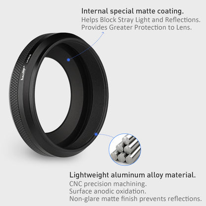 Haoge LH-X51B 2in1 All Metal Ultra-Thin Lens Hood with Adapter Ring Set for Fuji Fujifilm FinePix X100V X100VI Camera Black