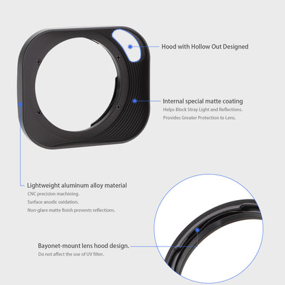 Haoge LH-VM13P Bayonet Square Metal Lens Hood Shade with Hollow Out Designed for Voigtlander 35mm f2 1:2/35 ULTRON Aspherical Vintage Line VM Lens replace LH-12