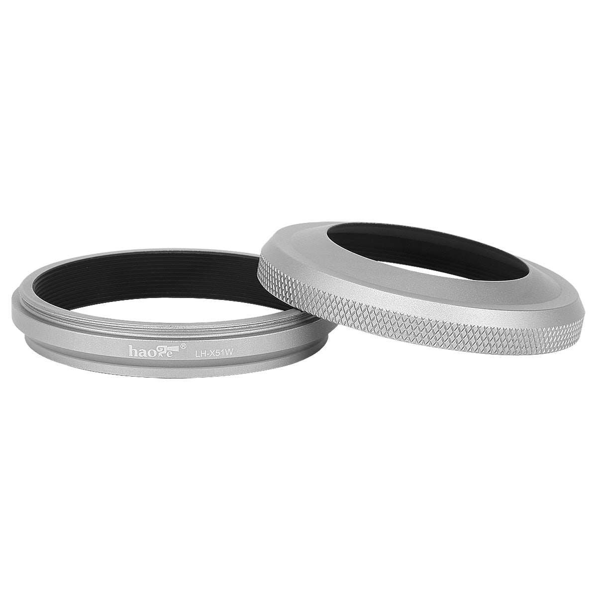 Haoge 2in1 All Metal Ultra-Thin Lens Hood with Adapter Ring Set for Fujifilm Fuji X100VI X100V Camera Silver LH-X51W