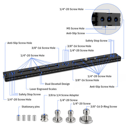 Haoge HQR-400 400mm Multi-purpose Dual Dovetail Long Quick Release Extender Rail Sliding Plate for Camera Tripod Ballhead Clamp fit Benro Arca Swiss Sunwayfoto