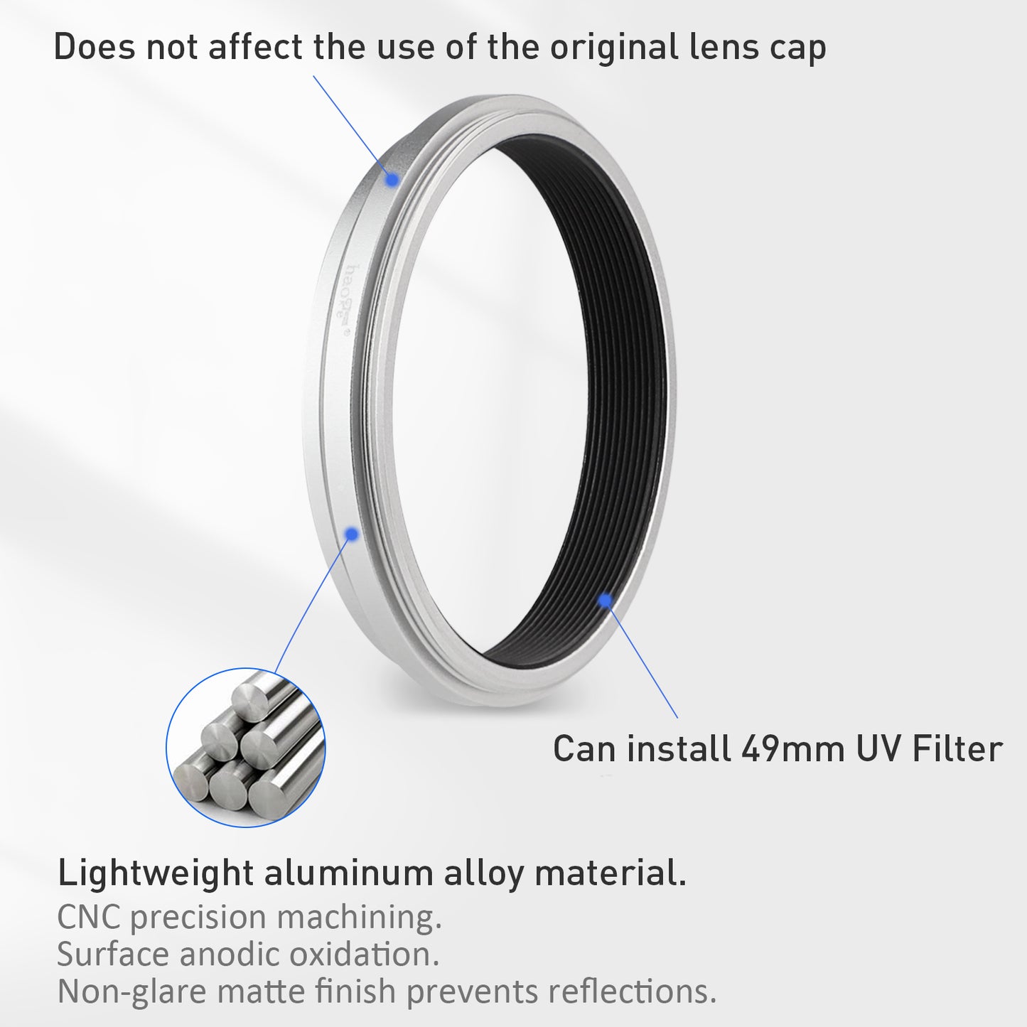 Haoge LAR-X52W Lens Filter Adapter Ring for Fujifilm Fuji X100VI X100V Camera fit 49mm UV CPL ND Filter LensCap Replace AR-X100 Silver