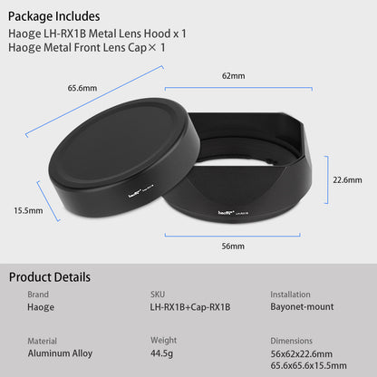 Haoge LH-RX1B Square Metal Bayonet Lens Hood Shade for Sony Cyber Shot DSC RX1 RX1R RX1RII RX1RIII and FE 35MM F2.8 55MM/F1,8 Lens