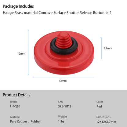 Haoge 12mm Copper Shutter Release Button for Sony RX1R3 Fujifilm GFX100RF XT5 XT50 XT30III X-Pro3 XE5 Nikon Zf  DF and Leica Q3 M240 M10 M-11 D-Lux8 Red Concave Surfacel