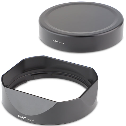 Haoge LH-X13B Bayonet Dedicated Lens Hood of Square Metal for Fuji Fujifilm Fujinon XF 18-55mm F2.8-4 R LM OIS Lens and Fujinon XF 14mm F2.8 R Lens on X-Pro3 XT30 XT4 Camera (New Version with a Hood Metal Cap)