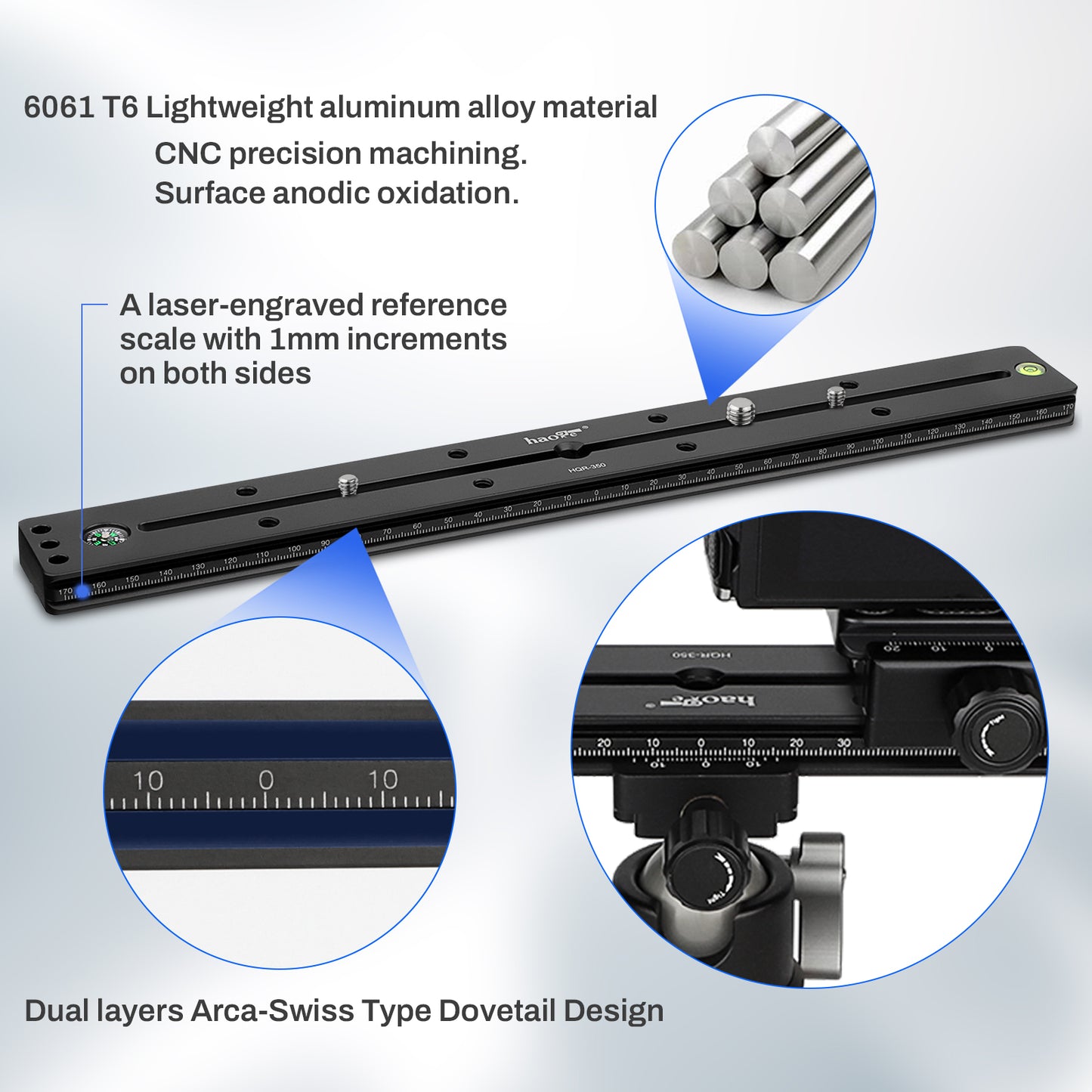 Haoge HQR-350 350mm Multi-purpose Dual Dovetail Long Quick Release Extender Rail Sliding Plate for Camera Tripod Ballhead Clamp fit Benro Arca Swiss Sunwayfoto