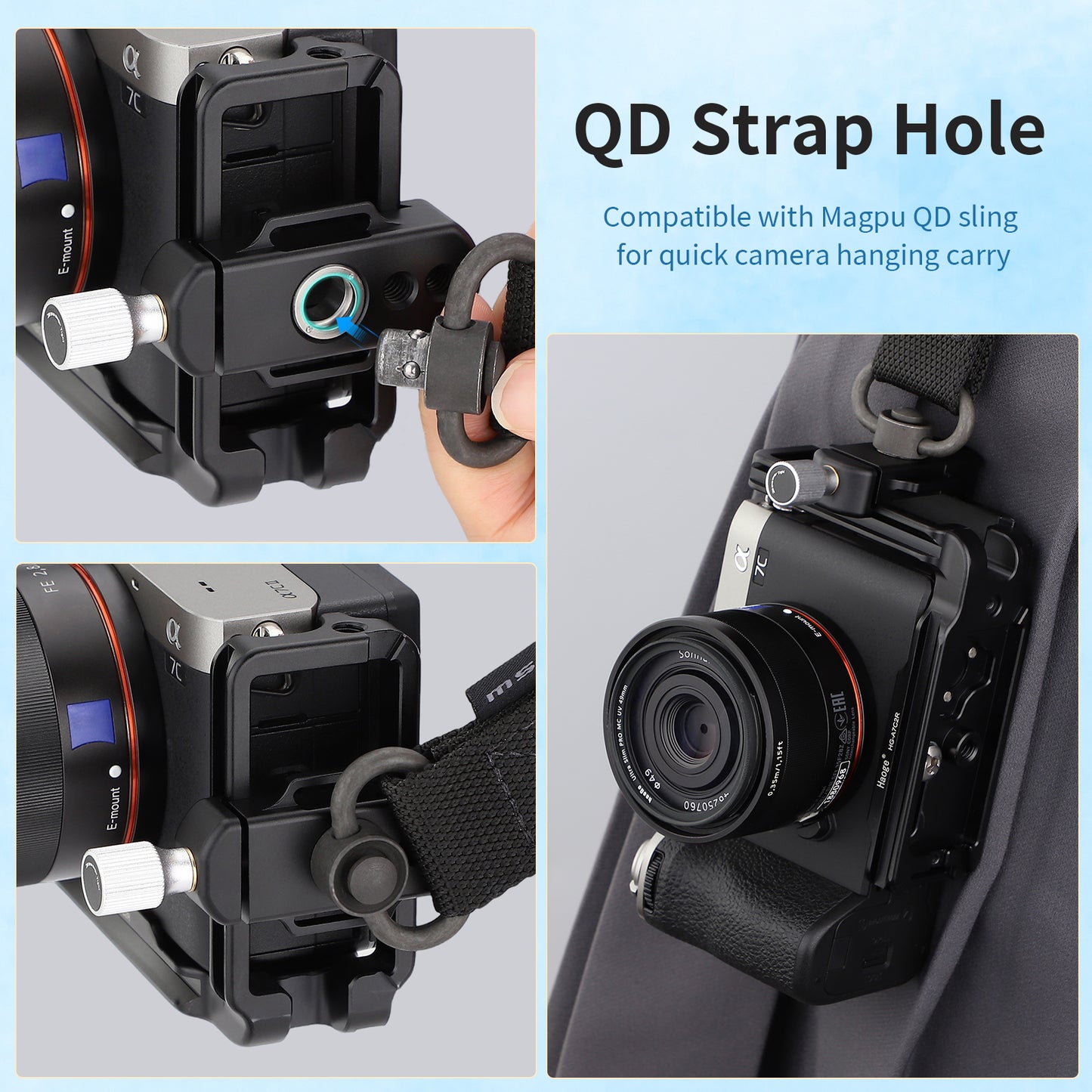Haoge Lightweight Arca QR Clamp 1/4 Inch Hole QD Port for Magpul QD Sling,Compatible with Arca Standard Camera L Bracket Quick Release Plates CP-29QD