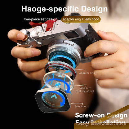 Haoge new version Square Metal Lens Hood for Fujifilm X100VI Fuji X100V X100F X100T X100S X70 Fuji Photo Camera Accessories with 49mm UV Filter Adapter Ring LH-X1006S Silver