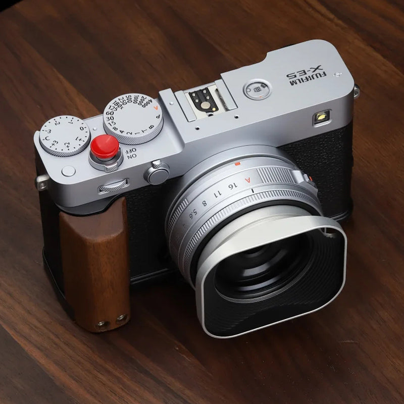 Haoge Lens Hood Metal Squaret for Fujifilm XF 23mm F2.8 R WR Lens Hood Silver ,With Metal Cap on Fuji X-E5 Camera