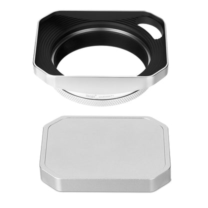 Haoge Square Metal Lens Hood for Fujifilm X100VI Fuji X100V X100F X100T X100S X70 Fuji Photo Camera Accessories Silver with 49mm Uv Filter Adapter Ring Hollow Out Designed LH-X1006-PS