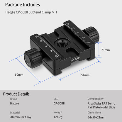 Haoge CP-50BII 50mm Subtend Double Dual Quick Release Clamp for Arca Swiss RRS Benro Rail Plate Nodal Slide