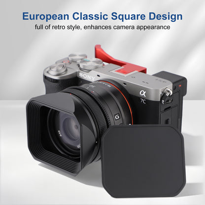 Haoge Metal Square Lens Hood for Sony RX1R3/RX1M2/RX1 FE 40mm F2.5 G FE 50mm F2.5 G FE24mm F2.8 G Lens Shade on A7CII A7CR A7R4 Camera Bayonet  Mount With Cap