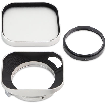 Haoge Lens Hood Metal Squaret for Fujifilm XF 23mm F2.8 R WR Lens Hood Silver ,With Metal Cap on Fuji X-E5 Camera