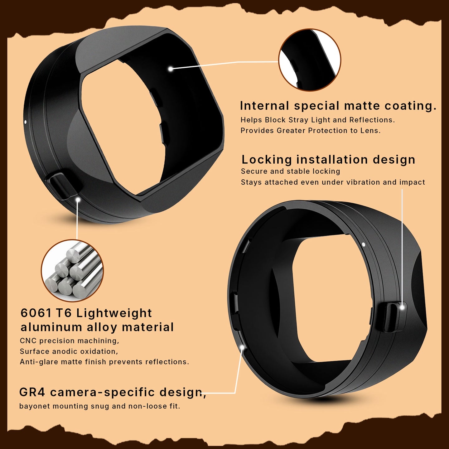 Haoge New Version Metal Square Lens Hoods for RICOH GR4 GR IV HDF GR IV Monochrome Camera Accessories Locking installation design LH-GR4NLo