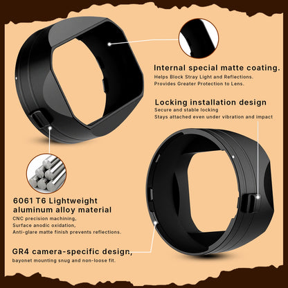 Haoge New Version Metal Square Lens Hoods for RICOH GR4 GR IV HDF GR IV Monochrome Camera Accessories Locking installation design LH-GR4NLo