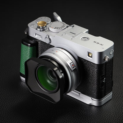 Haoge Lens Hood Metal Squaret for Fujifilm XF 23mm F2.8 R WR Lens Hood ,Fuji XF 27mm F2.8 R WR Lens Hood Silver ,With Metal Cap on Fuji X-E5 Camera