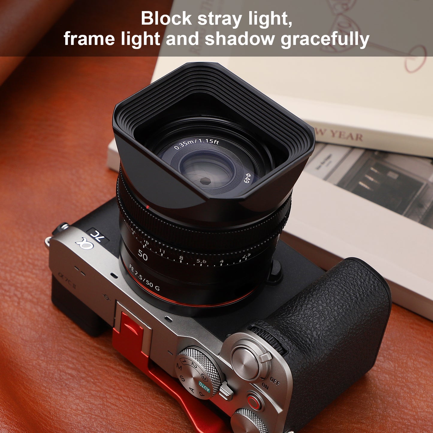 Haoge Metal Square Lens Hood for Sony RX1R3/RX1M2/RX1 FE 40mm F2.5 G FE 50mm F2.5 G FE24mm F2.8 G Lens Shade on A7CII A7CR A7R4 Camera Bayonet  Mount With Cap