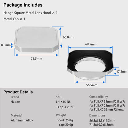 Haoge NEW Metal Bayonet Lens Hood for Fujifilm XF 35mm F2 R WR/ Fuji XF 23mm F2 R WR,XC 35mm F2, Fuji 35mm F2 Lens Hood, Fuji 23mm F2 Lens Hood, 35mm F2 Hood, 23mm F2 Hood, Replaces Fujifilm LH-XF35-2 Hood