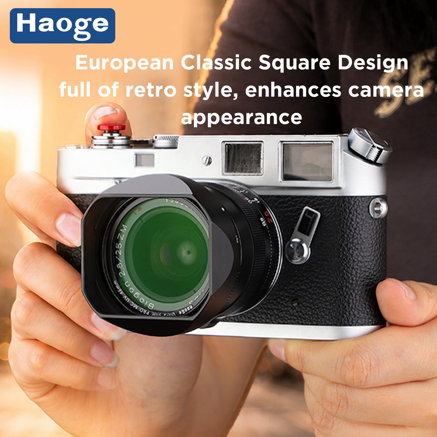 Haoge New Square Metal Lens Hood for Carl Zeiss C Sonnar T* 1.5/50 50mm f1.5 ZM, Biogon T* 2.8/25 25mm f2.8 ZM, 2.8/28 28mm f2.8 ZM Lens LH-ZV03-NB
