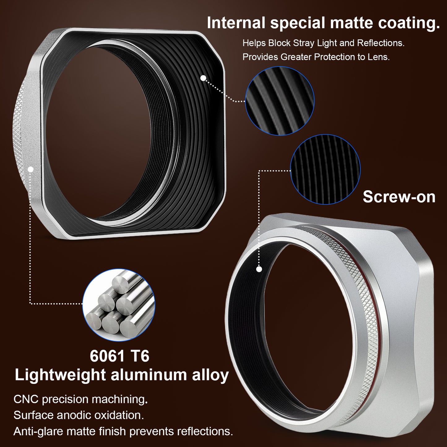 Haoge new version Square Metal Lens Hood for Fujifilm X100VI Fuji X100V X100F X100T X100S X70 Fuji Photo Camera Accessories with 49mm UV Filter Adapter Ring LH-X1006S Silver