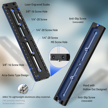 Haoge 220mm Multi-purpose Long Quick Release Extender Rail Sliding Plate for Camera Tripod Ballhead Clamp fit Benro Arca Swiss Sunwayfoto