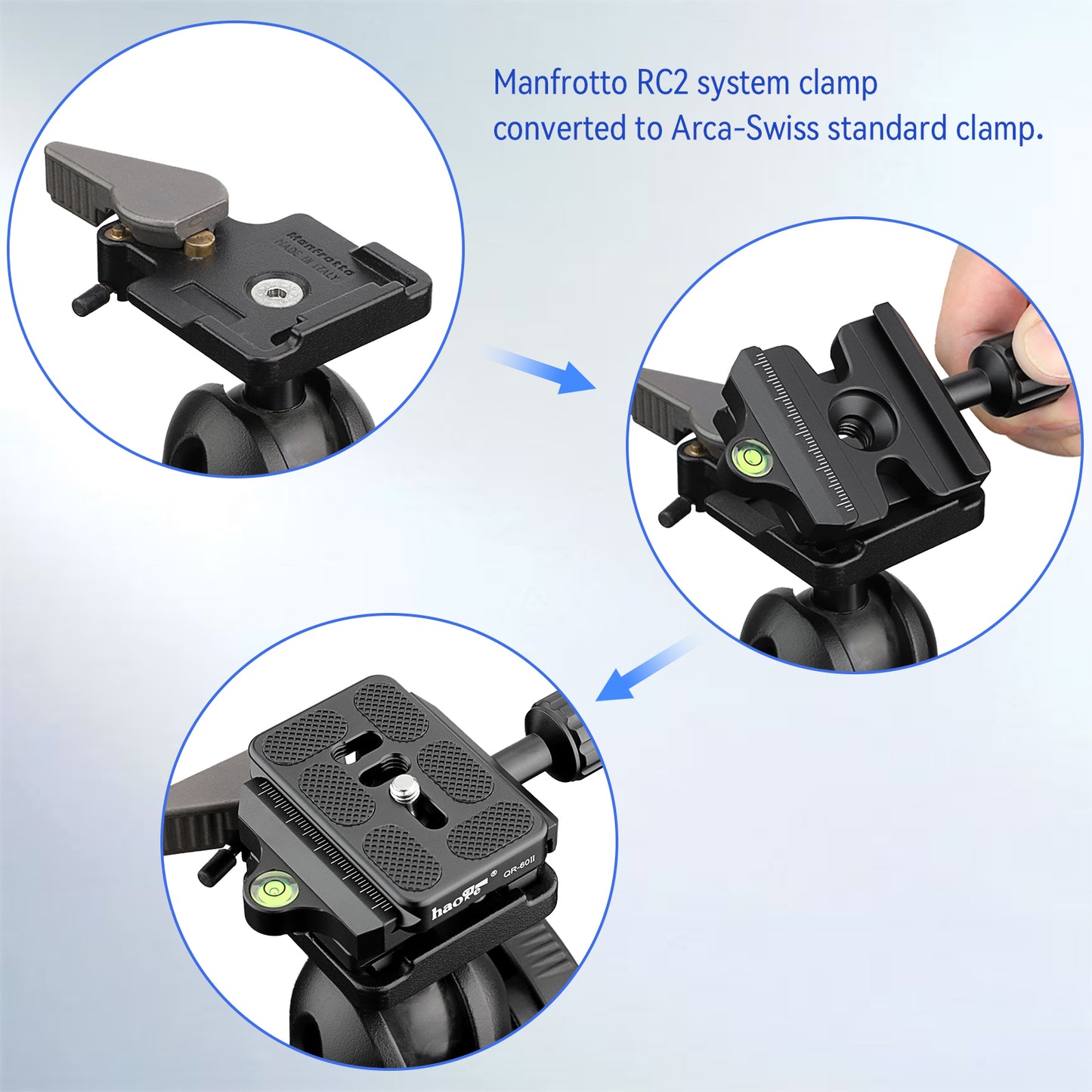 Haoge Quick Release QR Clamp Adapter Convertor for Manfrotto RC2 System to Arca-Swiss Compatible